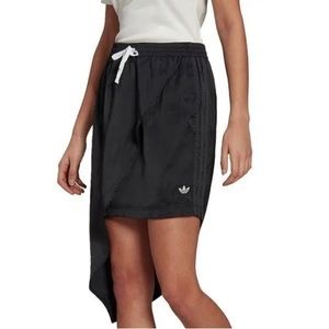 Adidas Asymmetrical Skirt Satin Black Solid Sporty Athletic